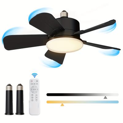 TEMU 17''socket Fan Light, Ceiling Fans With Lights And Remote, 2 Socket Extenders, Screw In Socket Fan Dimmable Lights/6 Speeds, 1200lm/6500k Light Bulb Fan For Kitchen Bathroom Garage