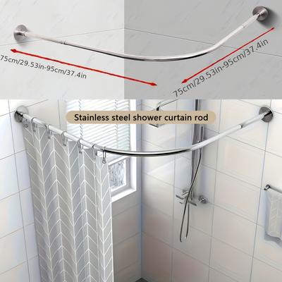 TEMU -install Steel Shower Curtain Rod - No-drill L-frame For Bathroom, Bathtub & Stores, &
