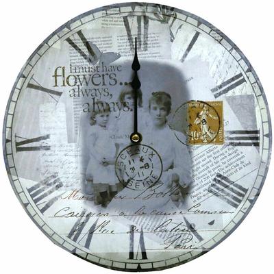 Wanduhr Vintage Uhr für Wohnzimmerwand Wanddeko Uhr Retro, römische Zahlen, Motiv Postkarte, mdf Image