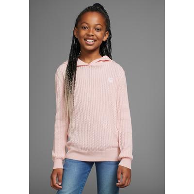Kapuzenpullover DELMAO "Zopf-Strickpullover aus Feinstrick", Mädchen, Gr. 164/170, rosa, Strick, Obermaterial: 50% Baumwolle, 50% Polyacryl, Zopfmuster, modisch, Basic hüftbedeckend, Langarm, Pullover, aus weichem Strick für Mädchen Image