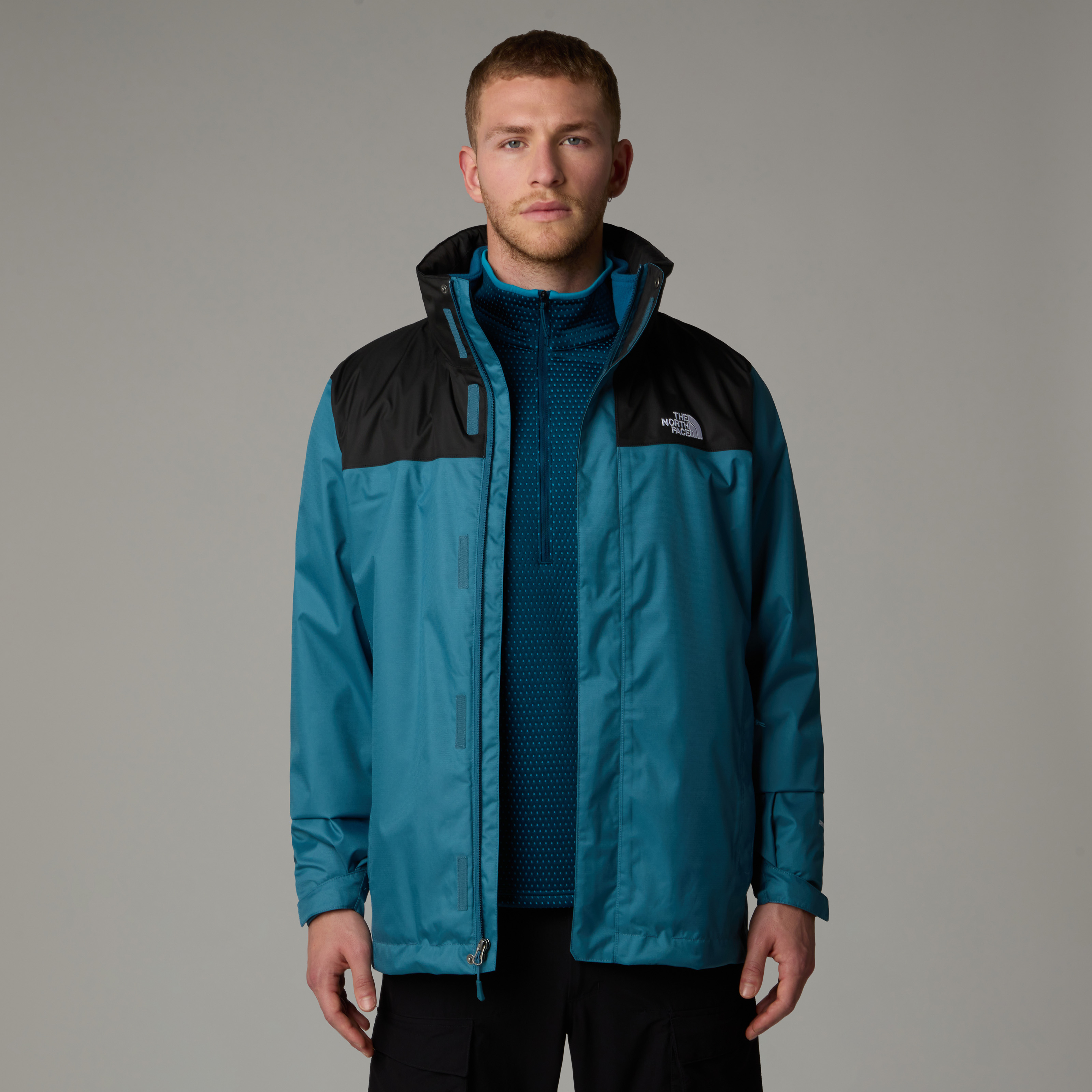 3-in-1-Funktionsjacke THE NORTH FACE "M EVOLVE II TRICLIMATE JACKET - EU", Herren, Gr. S, blau (mallard blau, tnf schwarz), Obermaterial: 100% Polyester, Jacken, wasserdicht, winddicht, atmungsaktiv, mit verstellbarer Kapuze