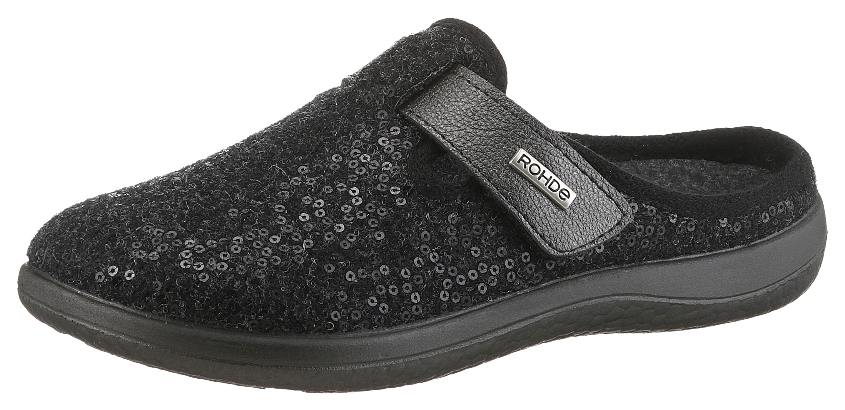 Pantoffel ROHDE "BARI", Damen, Gr. 37, grau (anthrazit), Filz, Schuhe, Hausschuh, Clog, Schlappen in klassischer Optik