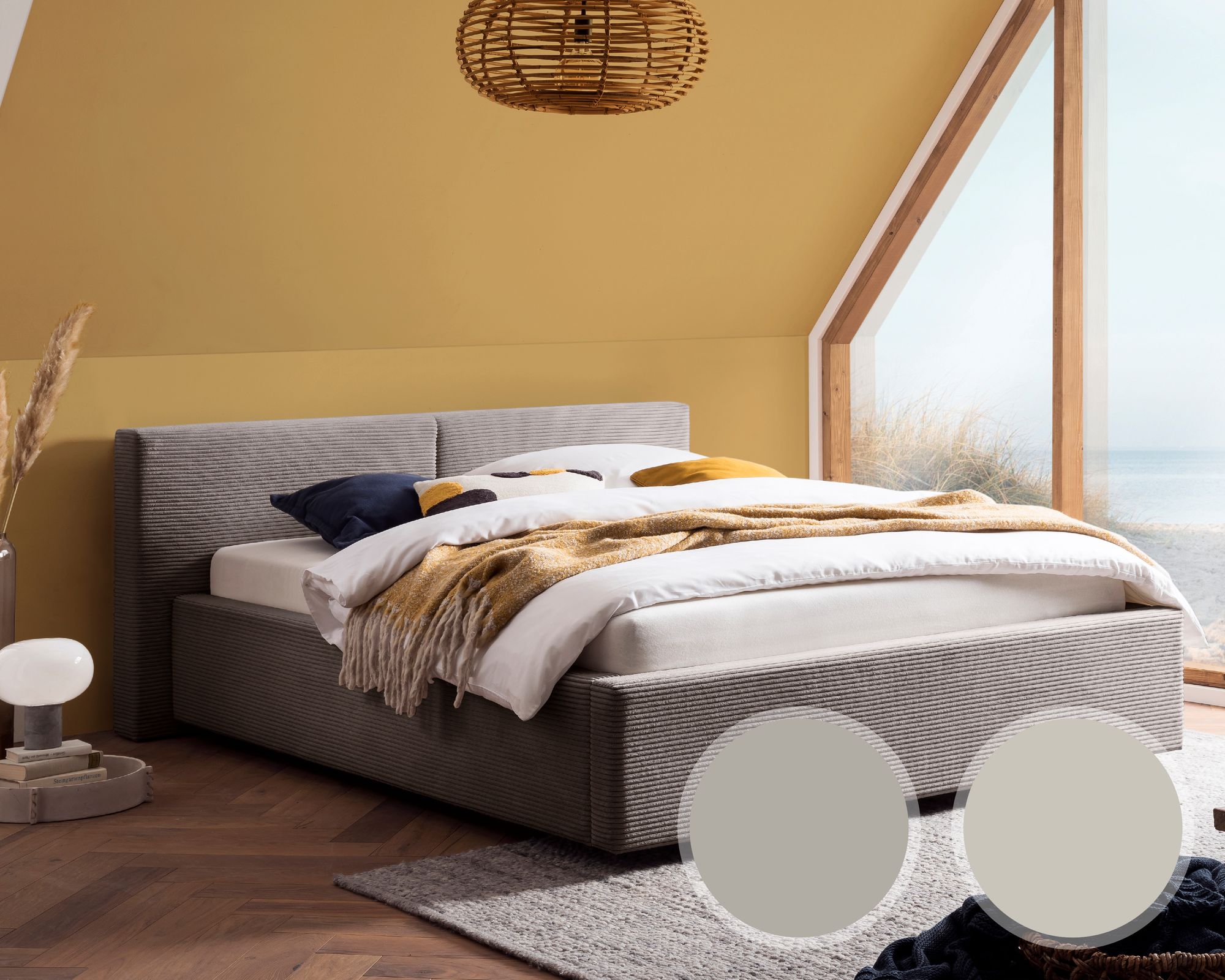 meise.möbel »Cube« Polsterbett Cord mit Bettkasten 180x200 cm / beige / mit Bettkasten / ohne Matratze