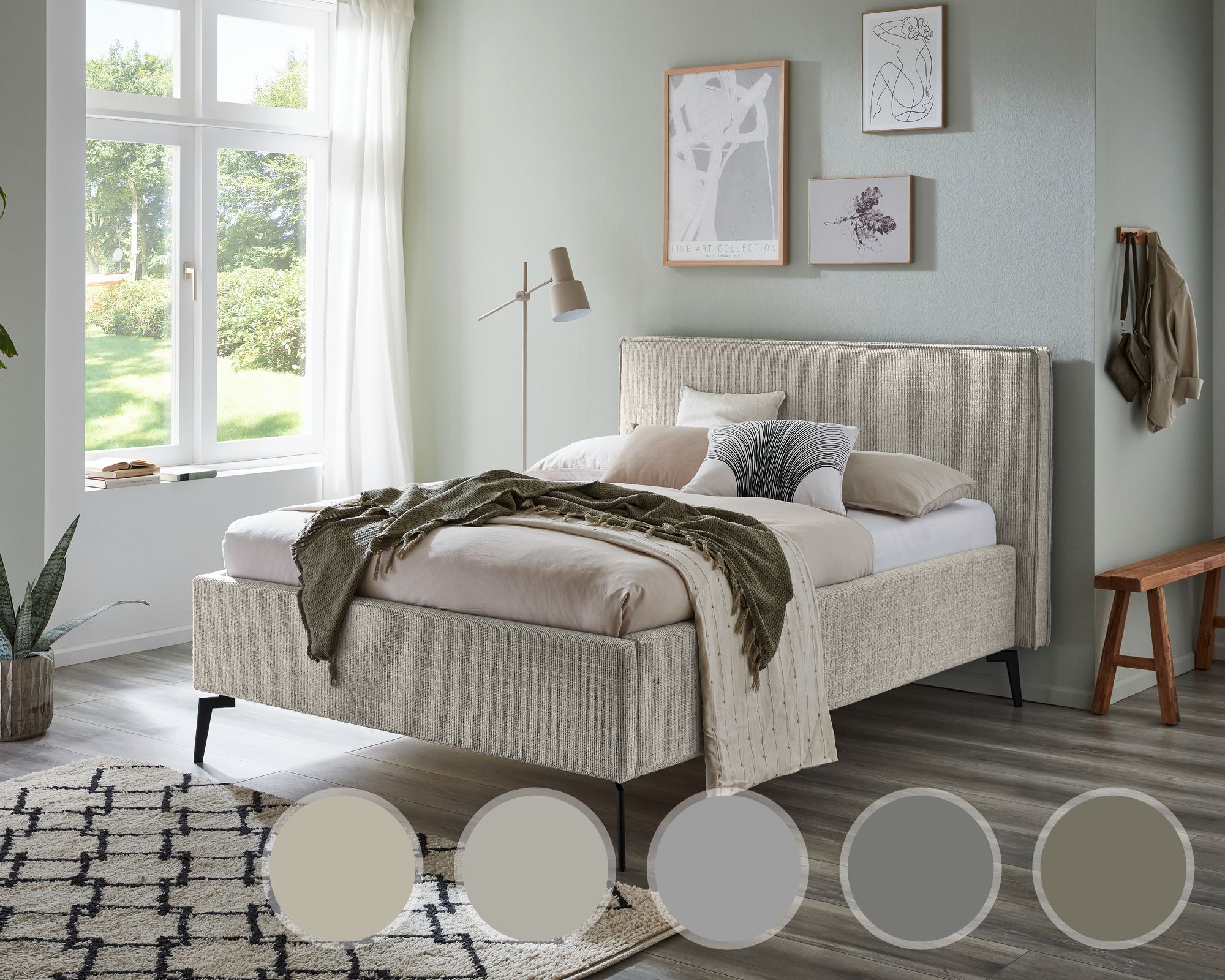 meise.möbel »Riva« Polsterbett mit Bettkasten 140x200 cm / fog / Holzfüße eichefarben / ohne Bettkasten