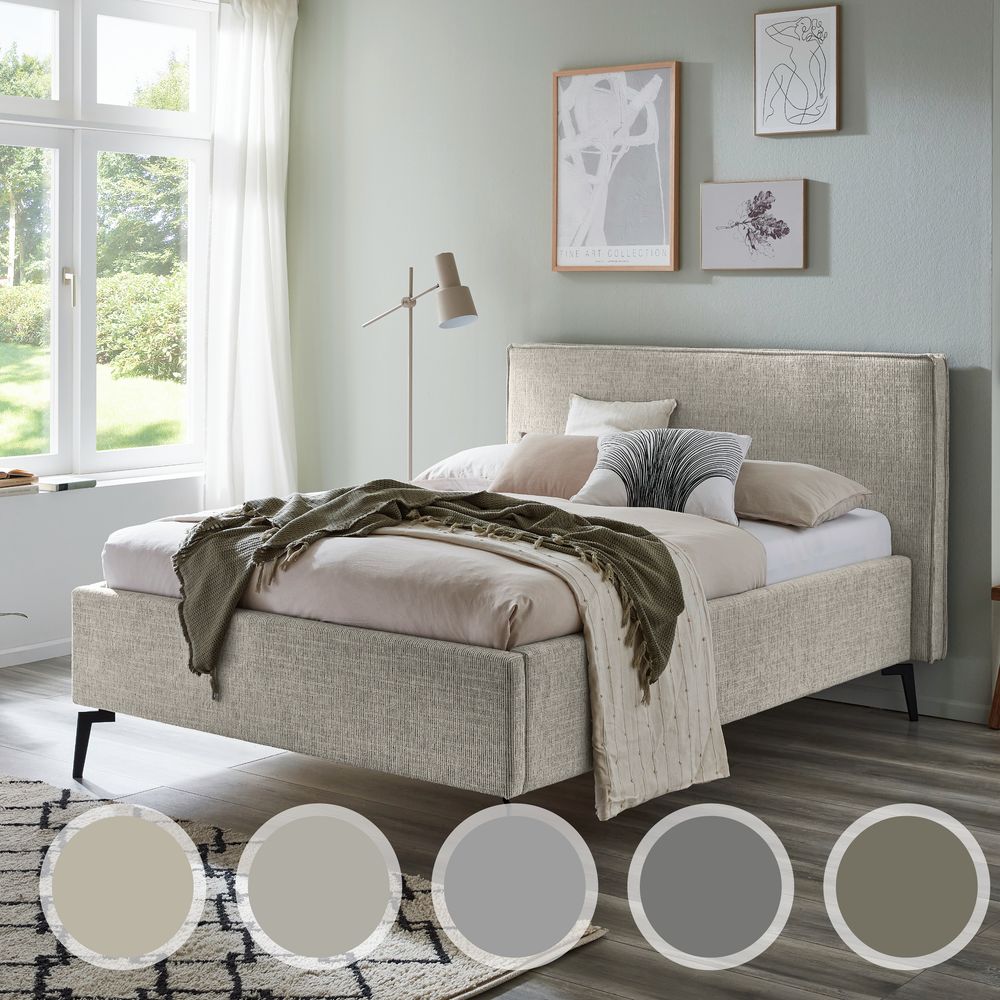 meise.möbel »Riva« Polsterbett mit Bettkasten 160x200 cm / fog / Holzfüße eichefarben / ohne Bettkasten