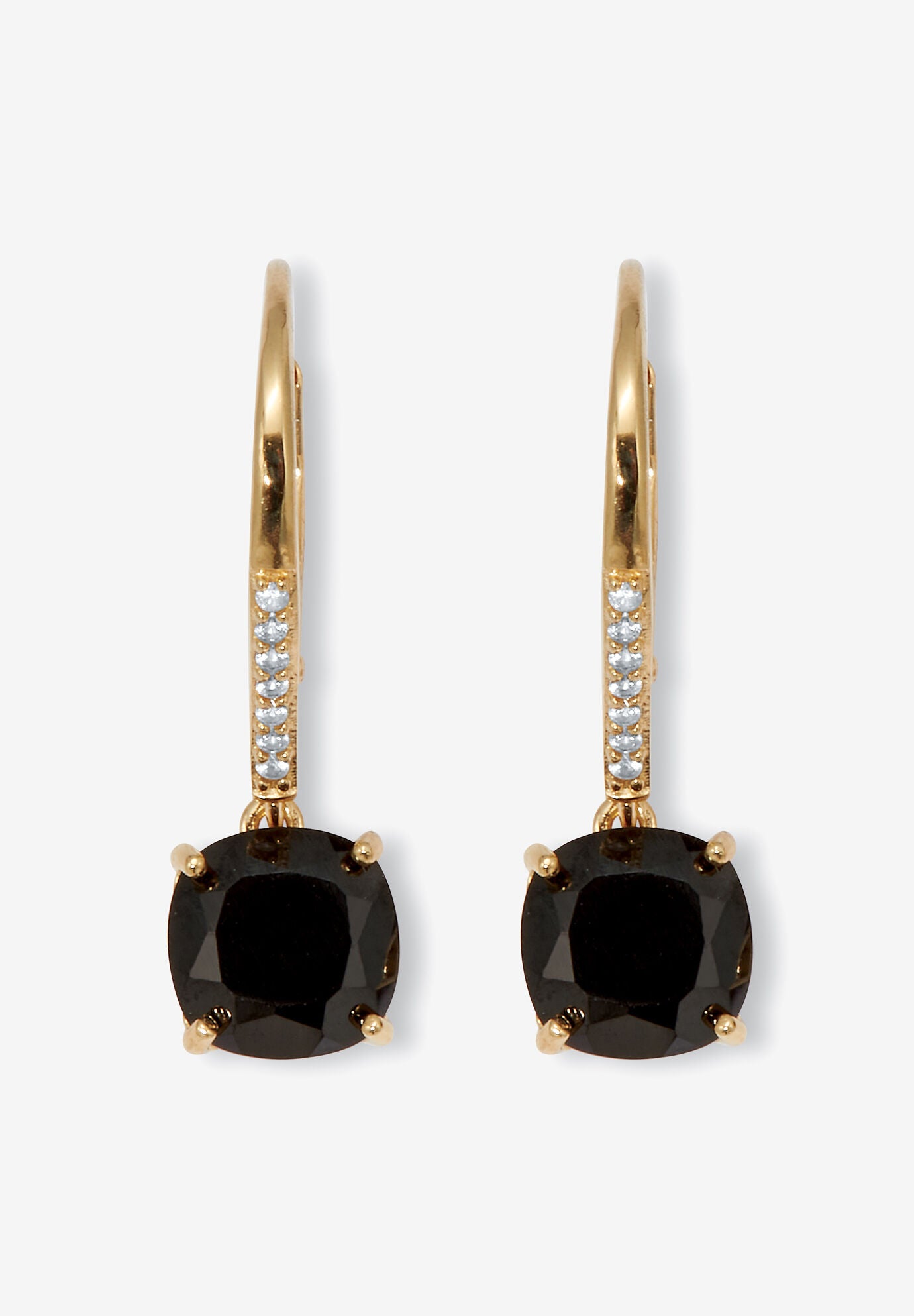 Women's .11 Tcw Cushion Black Spinel 18K Yellow Gold-Plated Sterling Silver Earrings by PalmBeach Jewelry in Black