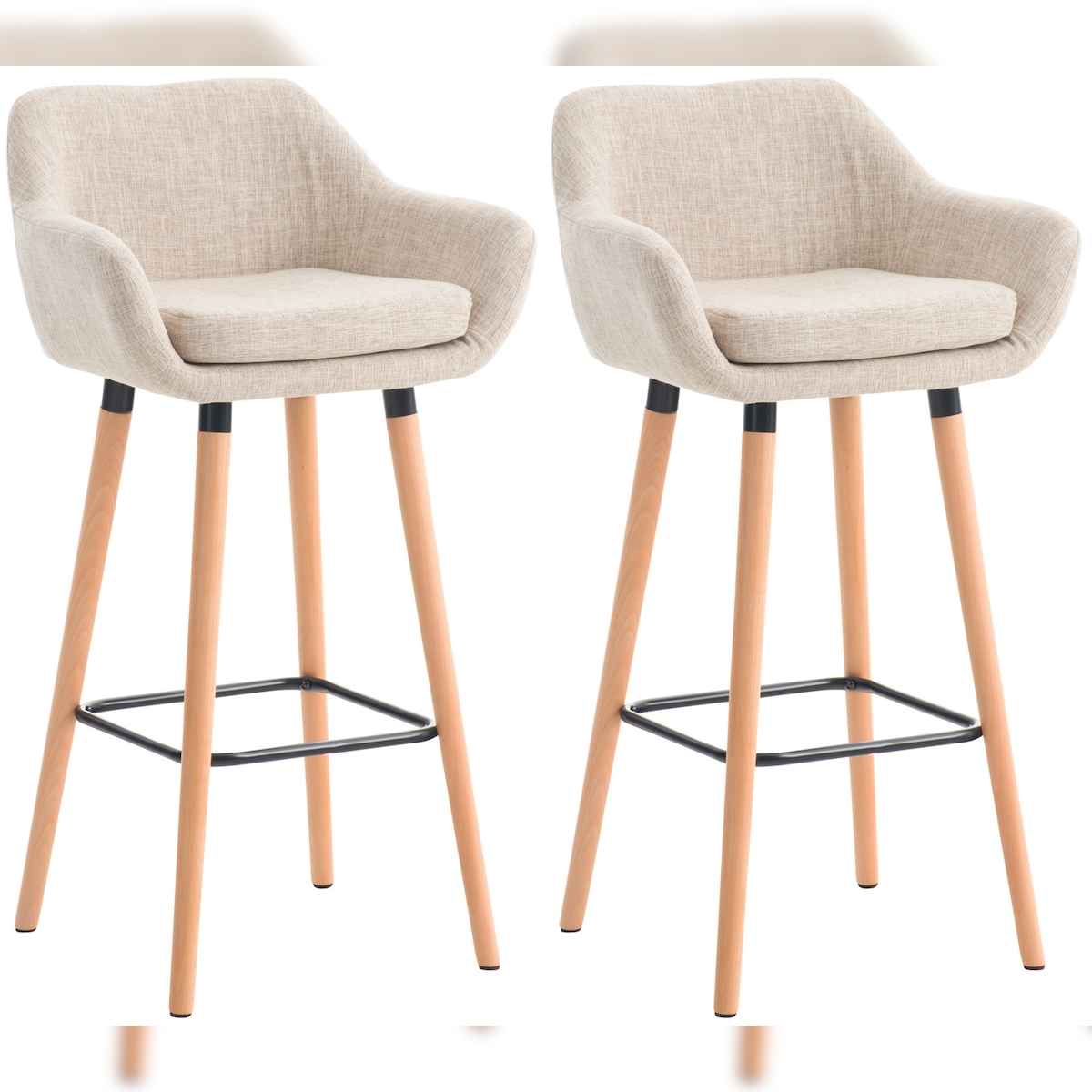 DELUKE® Barhocker 2er Set mit Lehne Creme VILO - Stoffbezug, 99x55x46cm | Barhocker mit Lehne Tresenhocker Barstuhl Küchenhocker Thekenhocker Image