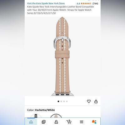 Kate Spade Accessories | Leather Kate Spade Apple Watch Band Fits 44mm+ With White Scallops Detail. | Color: Tan/White | Size: Os