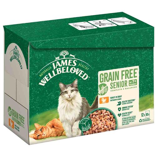 Sparpaket: 48x85g James Wellbeloved Grain Free Senior Cat Hypoallergenic Truthahn Katzenfutter nass