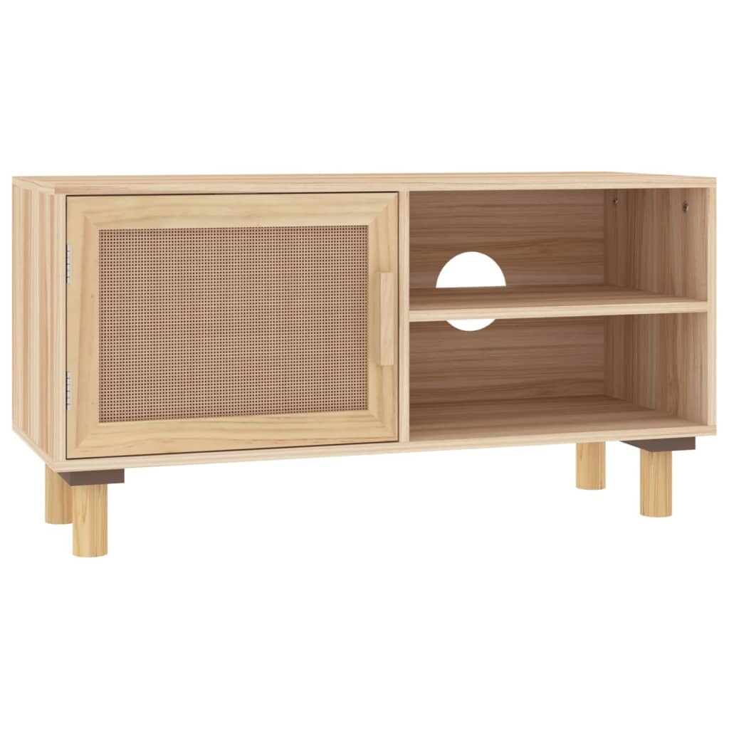 vidaXL TV-Schrank Braun 80x30x40 cm Massivholz Kiefer und Natur-Rattan Image