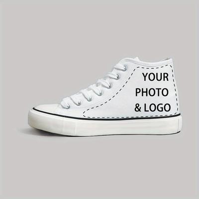 "TEMU Men's & Women' & White Casual Sneakers With "your Photo & Logo" Print - Stylish Lace-, Rubber Sole, , Casual Wear Sneakers|stylish Casual Shoes|rubber Sole Sneakers" Image