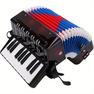 TEMU Accordion 17 Key Piano Accordion 8 Bass With Straps Beginner Educational Accordion Musical Instrument Hand Keyboard Rhythm Training Spring Instrument For Beginner