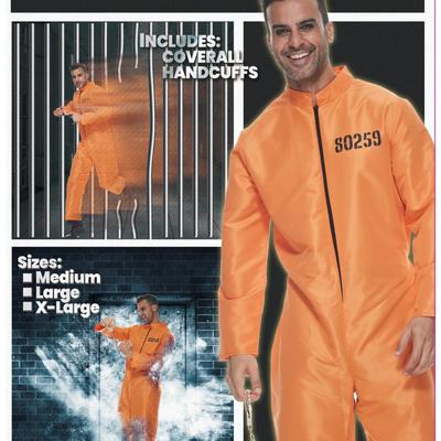 TEMU Adult Men's Halloween Prisoner Jumpsuit With Handcuffs