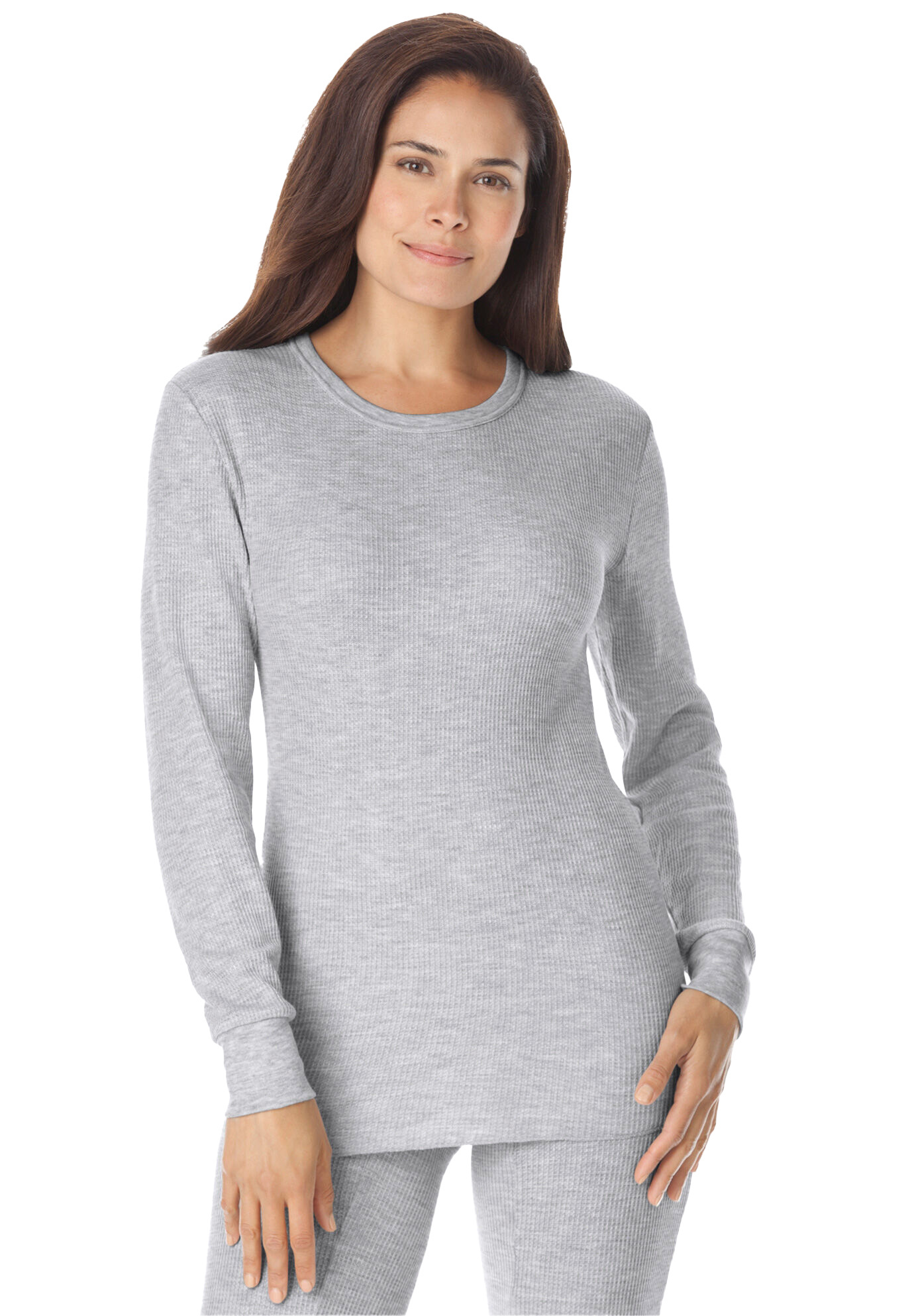 Plus Size Women's Thermal Crewneck Long-Sleeve Top by Comfort Choice in Heather Grey (Size 1X) Long Underwear Top
