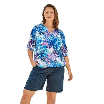 Plus Size Women's Three-Quarter Sleeve Swim Tee by Swim 365 in Multi Color Leaves (Size 18/20) Rash Guard