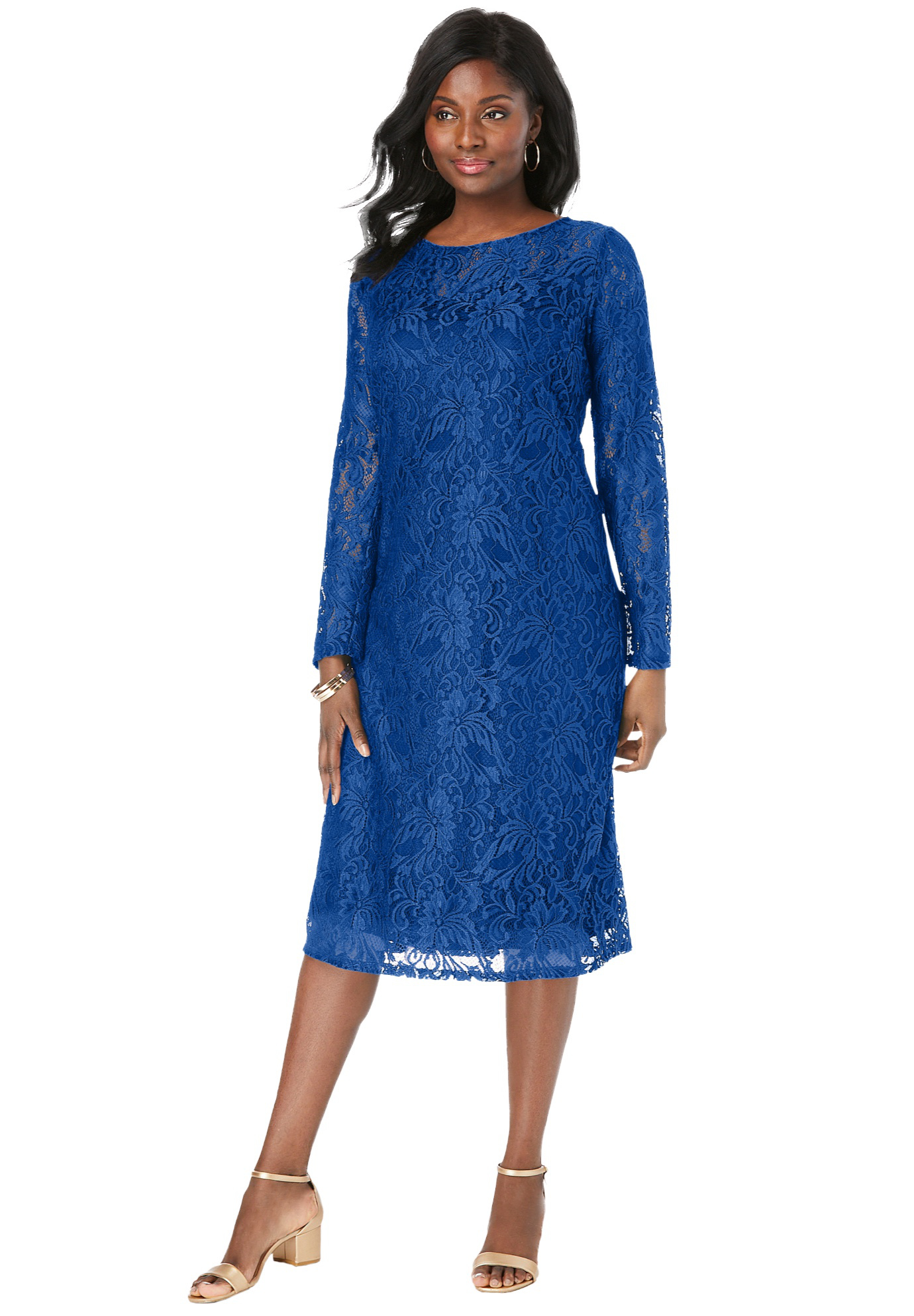 Plus Size Women's Stretch Lace Shift Dress by Jessica London in Dark Sapphire (Size 28)