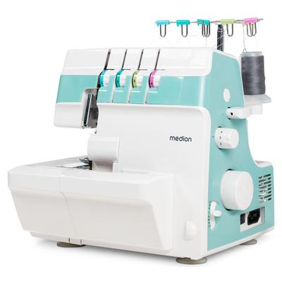 MEDION Overlock-Nähmaschine "SO90 (MD 19169), 90 Watt Motorleistung, Freiarmnähen, Nählicht", blau (türkis), B:31cm H:32cm T:31cm, Nähmaschinen, 1.200 Stichen/min, Teleskopfadenführung, bis zu 4 Fäden gleichzeitig Image
