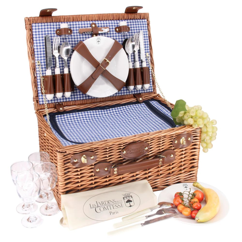 Panier pique-nique en osier Marly vichy bleu - 4 personnes
