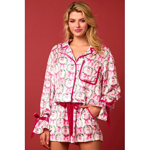 Santa Claus Nachtwäsche Pyjama Satin Pyjama Cosplay Kostüm Erwachsene Silvester Party Top Hose Valentinstag Geschenk für sie Image