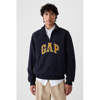 Gap Mens Navy Blue Logo Heavyweight Quarter-Zip Sweatshirt - Navy Blue