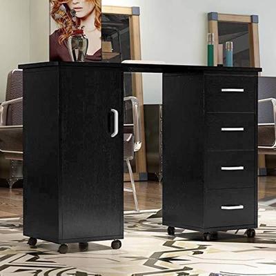 Table Desk Station Equipment with Cabinet 1 Door 4 Drawers Black