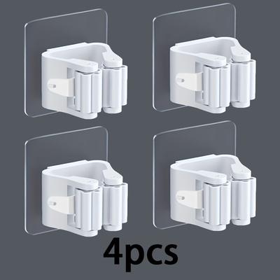 TEMU 4/5pcs Mop Hook, No-drill Mop Holder, Strong Adhesive Wall Mount Bracket, Toilet Broom And Mop Rack, Wall-mounted Organizer For Household Tools Storage, Utility Hooks Image