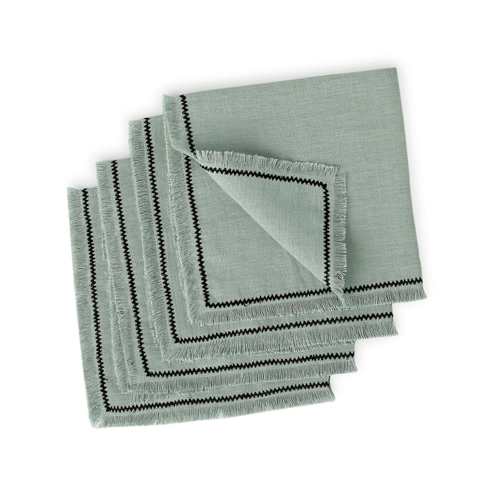 Set di 4 tovaglioli lino verde celadon / nero 45x45 cm