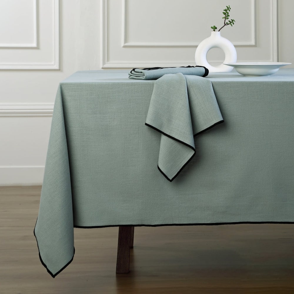 Tovaglia cotone verde celadon / nero 150x300 cm