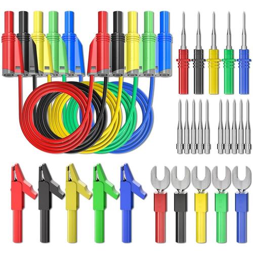 5-teiliges Bananenstecker-Silikon-Messleitungsset, 4 mm vollisolierter, stapelbarer Bananenstecker