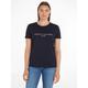 Rundhalsshirt TOMMY HILFIGER "HERITAGE HILFIGER C-NK REG TEE", Damen, Gr. XXXL (46), blau (desert sky (dunkelblau)), Single Jersey, Obermaterial: 100% Baumwolle, unifarben, bestickt, casual, figurbetont, Rundhals, Kurzarm eingesetzt abgesteppt,...