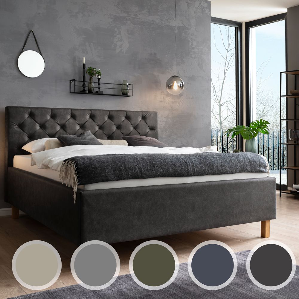 meise.möbel »San Remo« Polsterbett mit Bettkasten 160x200 cm / taubenblau / Metallfuß in Chromoptik / mit Matratze / Härtegrad H2/H3 Image