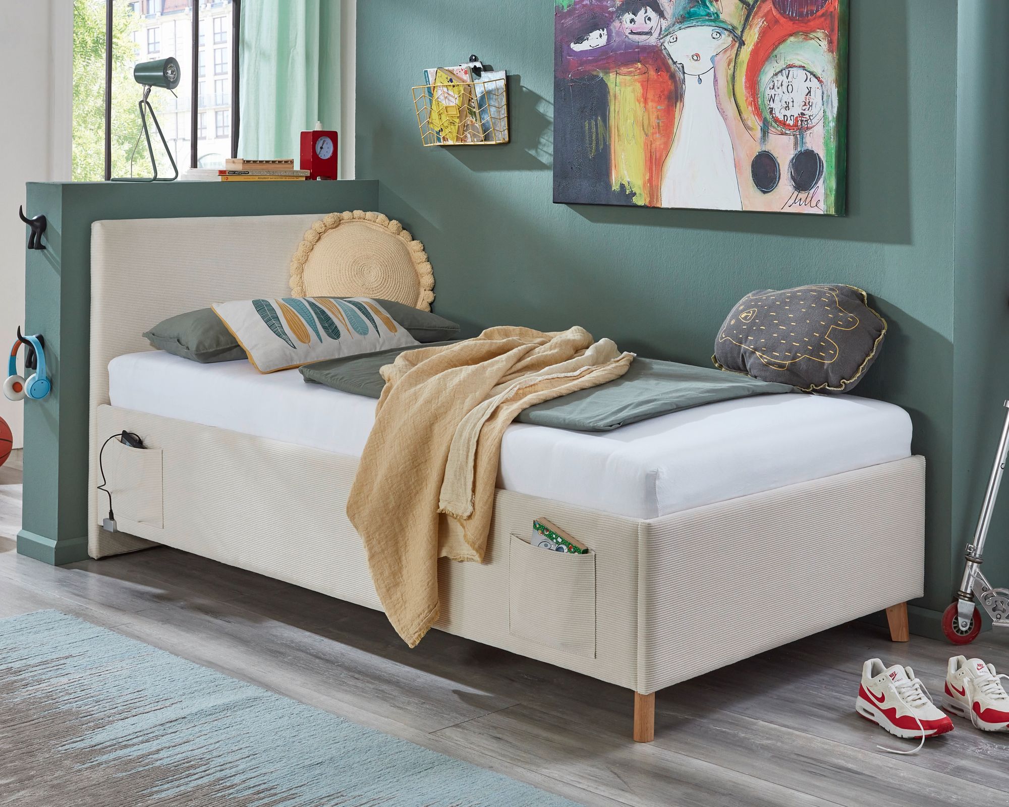 meise.möbel »Cool I« Jugendbett Cord 90x200 cm / rose / ohne Rückenteil / mit Bettkasten / mit Matratze / Härtegrad H2/H3