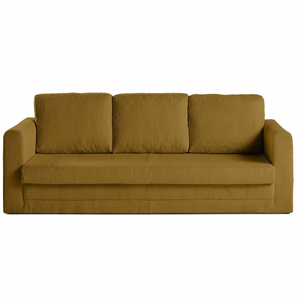 Canapé droit convertible 3 places en velours côtelé jaune