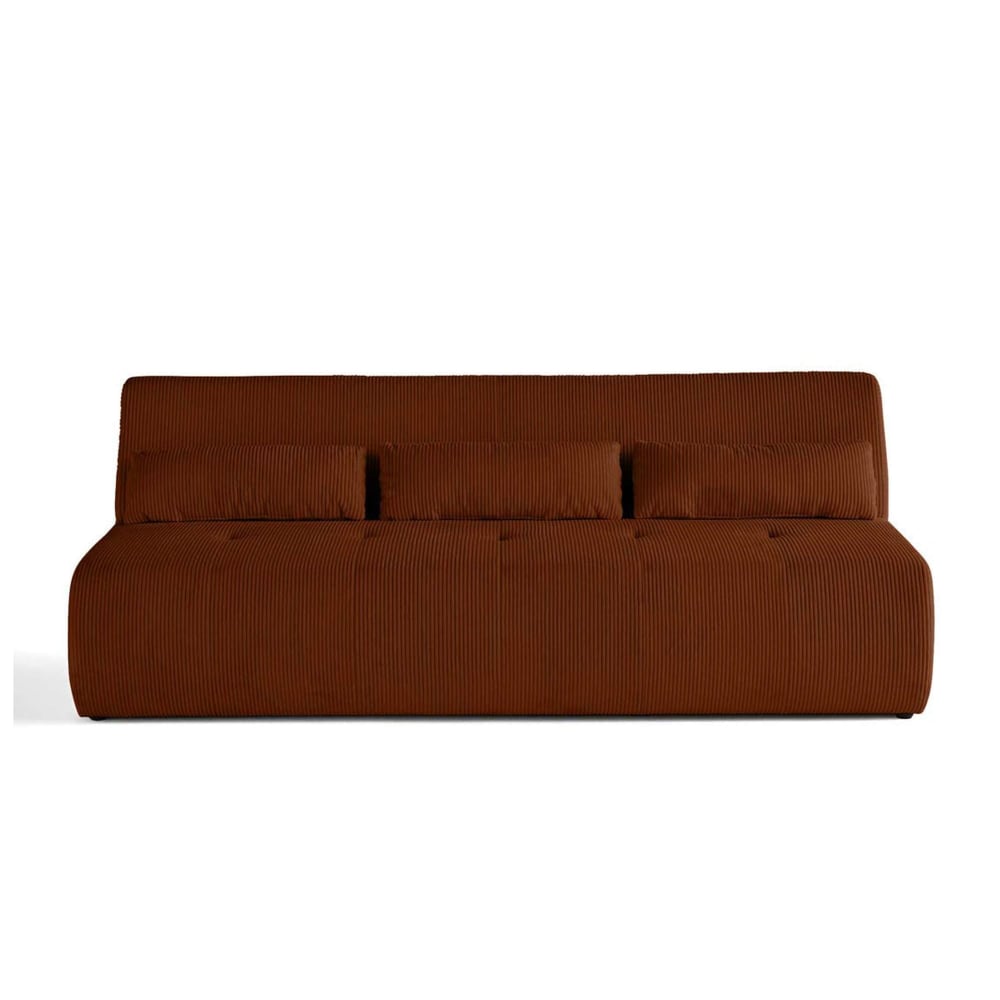 Canapé droit 3 places en velours côtelé terracotta