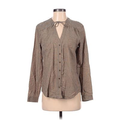 Comptoir des Cotonniers Long Sleeve Blouse: Brown Houndstooth Tops - Women's Size 36