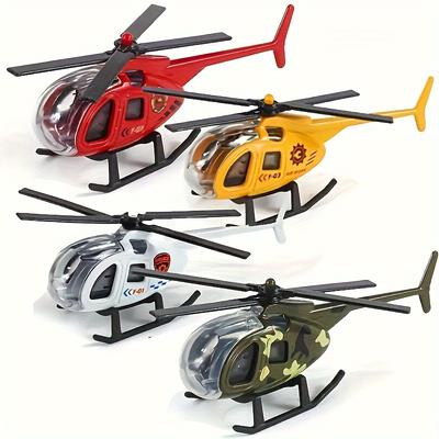 TEMU 4 Alloy Mini Helicopters Model Toy Set: Police, Fire, Engineering, Military Helicopters With Propellers - Ideal For Kids 3-6