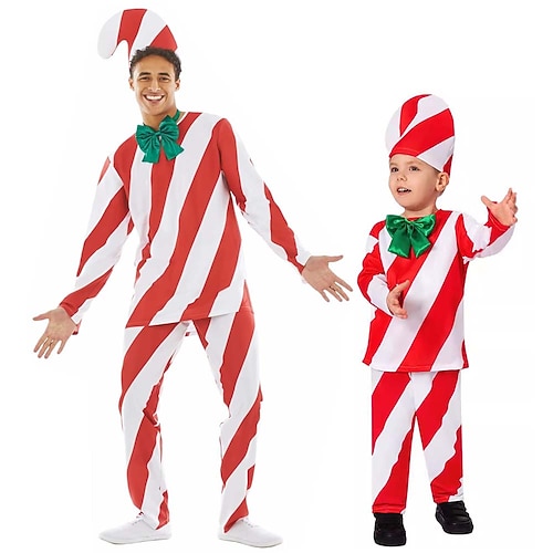 Costume Canne à sucre Déguisement Cosplay pour Homme Garçons Adultes Enfant Noël la veille de Noël Noël Haut Pantalon Collier Chapeau