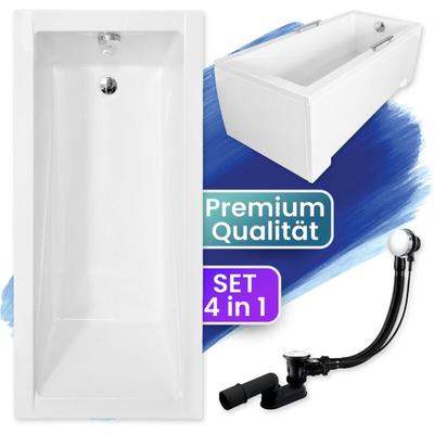 Badewanne Rechteck 170x70 mit AcrylSchürze, Ablaufgarnitur & Füßen gratis - Komplettset 4in1