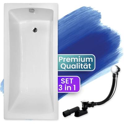 Badewanne Rechteck 150x70, Ablaufgarnitur & Füßen gratis - Komplettset 3in1 Original Acryl Wanne