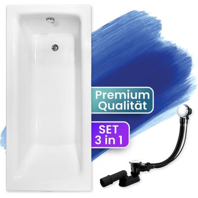 Badewanne Rechteck 110x70, Ablaufgarnitur & Füßen GRATIS - Komplettset 3in1 Original Acryl Wanne