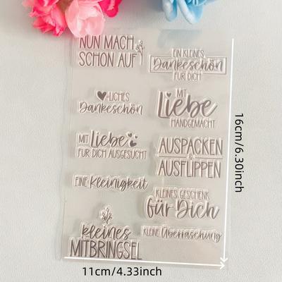 TEMU 1pcs German Series Clear Silicone Stamps With Pp Holder For Scrapbooking And Card Making, Themed, Rectangular Handmade Stamps For Diy Wedding Greetings And Gifts Image