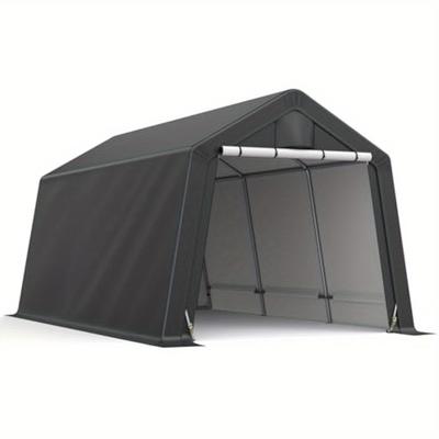 TEMU 10x15ft Outdoor Storage Shelter Carport, Portable Shelter Heavy Duty Storage Shed Carport With Roll-up Zipper Door For Bike, Motorcycle, Garden Storage, Waterproof And Uv Resistant, Gray