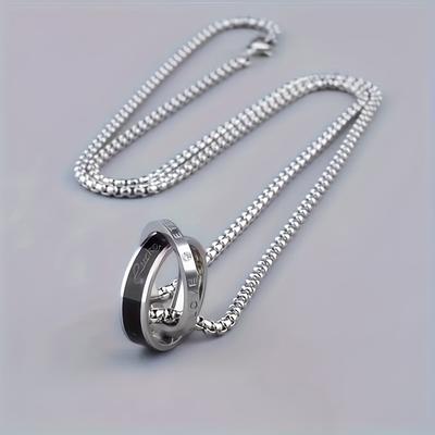 TEMU 1pc Titanium Steel Double Pendant Necklace, All- Hip-hop Pendant Necklace