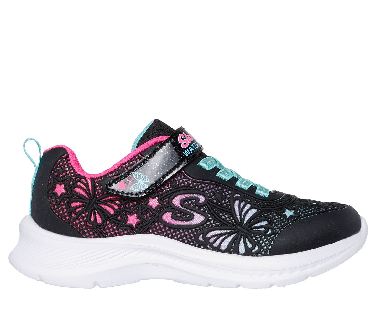 Skechers Girl's Jumpsters 2.0 - Butterfly Flush Sneaker | Size 13.5 | Black | Synthetic/Textile