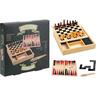 4-in-1 Spiele Set Reisespiele Backgammon Schach Domino Mikado Holz