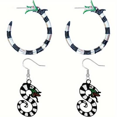 TEMU 2pcs Set Boho Hip-hop Snake Earrings - Alloy, & Cosplay Costumes