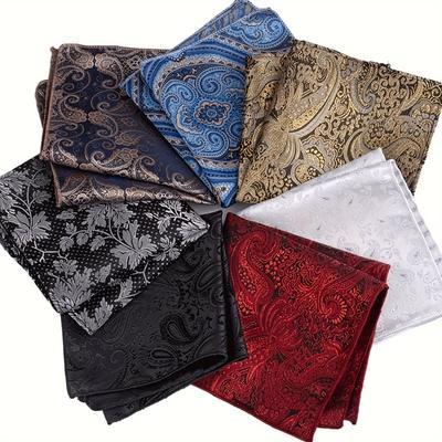 TEMU 7-piece Set Men's Polyester Pocket Squares - Handkerchief Set, Woven, Only, Assorted Designs - Elegant Suit Accessories For Formal