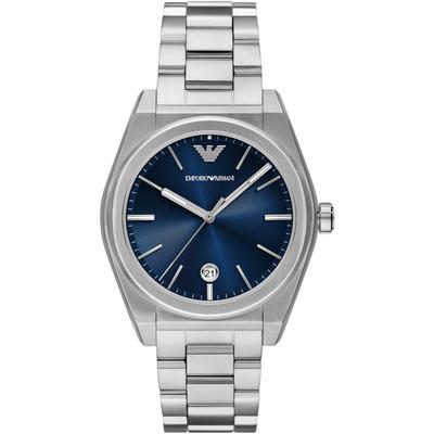 Quarzuhr EMPORIO ARMANI, silber (silberfarben, dunkelblau), Armbanduhren, Herren, Armbanduhr, Herrenuhr, Edelstahlarmband, analog, Tag Image