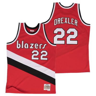 Portland Trail Blazers Clyde Drexler 1983 Hartholzklassiker Road Swingman Trikot von Mitchell & Ness - Scarlett - Herren - Herren Image