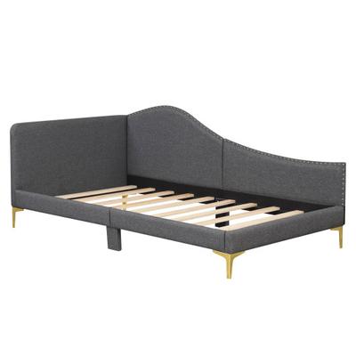 Costway Full/Twin Size Rivet-Tufted Platform Bed with Metal Legs and Wood Slats-Twin Size